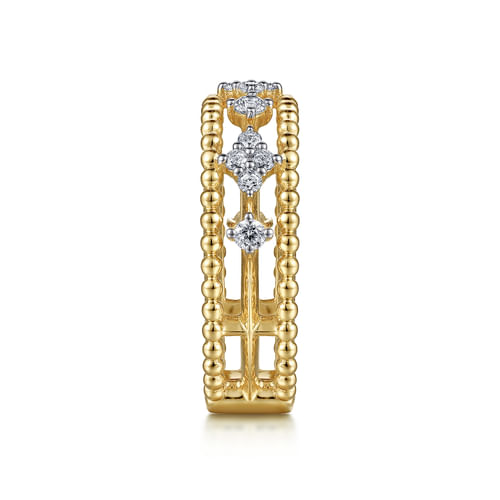 14K Yellow Gold Diamond and Bujukan Bead Easy Stackable Ring