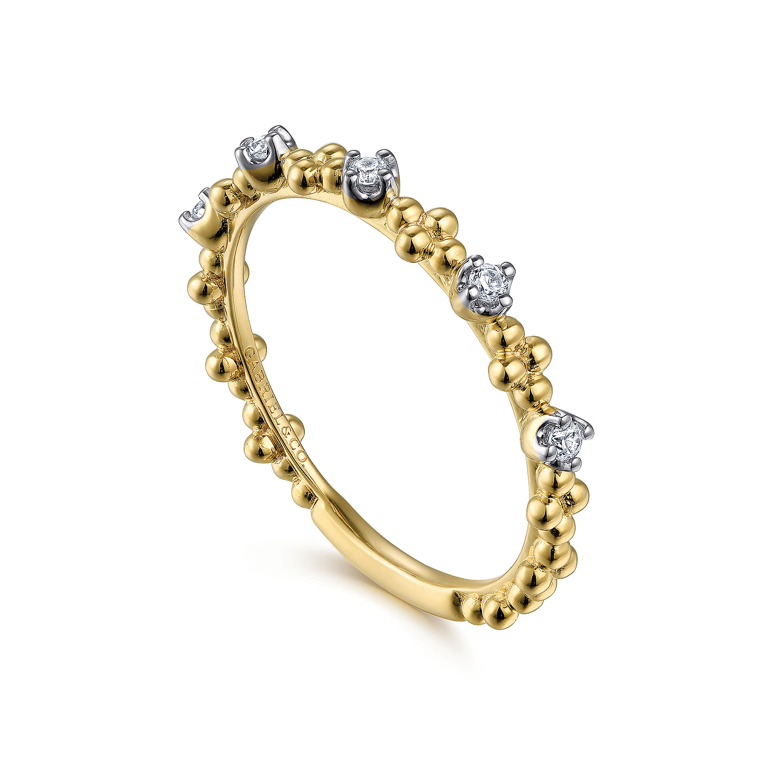 14K Yellow Gold Diamond and Bujukan Bead Station Stackable Ring