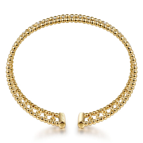 14K Yellow Gold Diamond and Bujukan Beads Cuff Bangle Bracelet