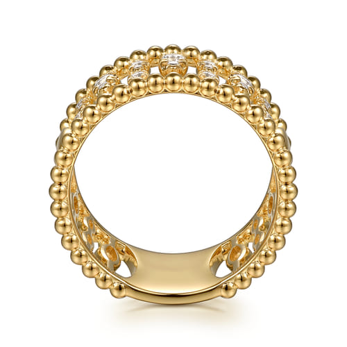 14K Yellow Gold Diamond and Bujukan Beads Wide Band Ring 14K Yellow Gold Diamond and Bujukan Beads Wide Band Ring