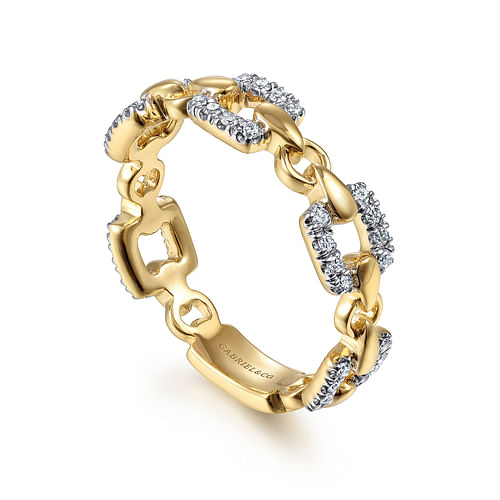 14K Yellow Gold Diamond and Chain Link Ring