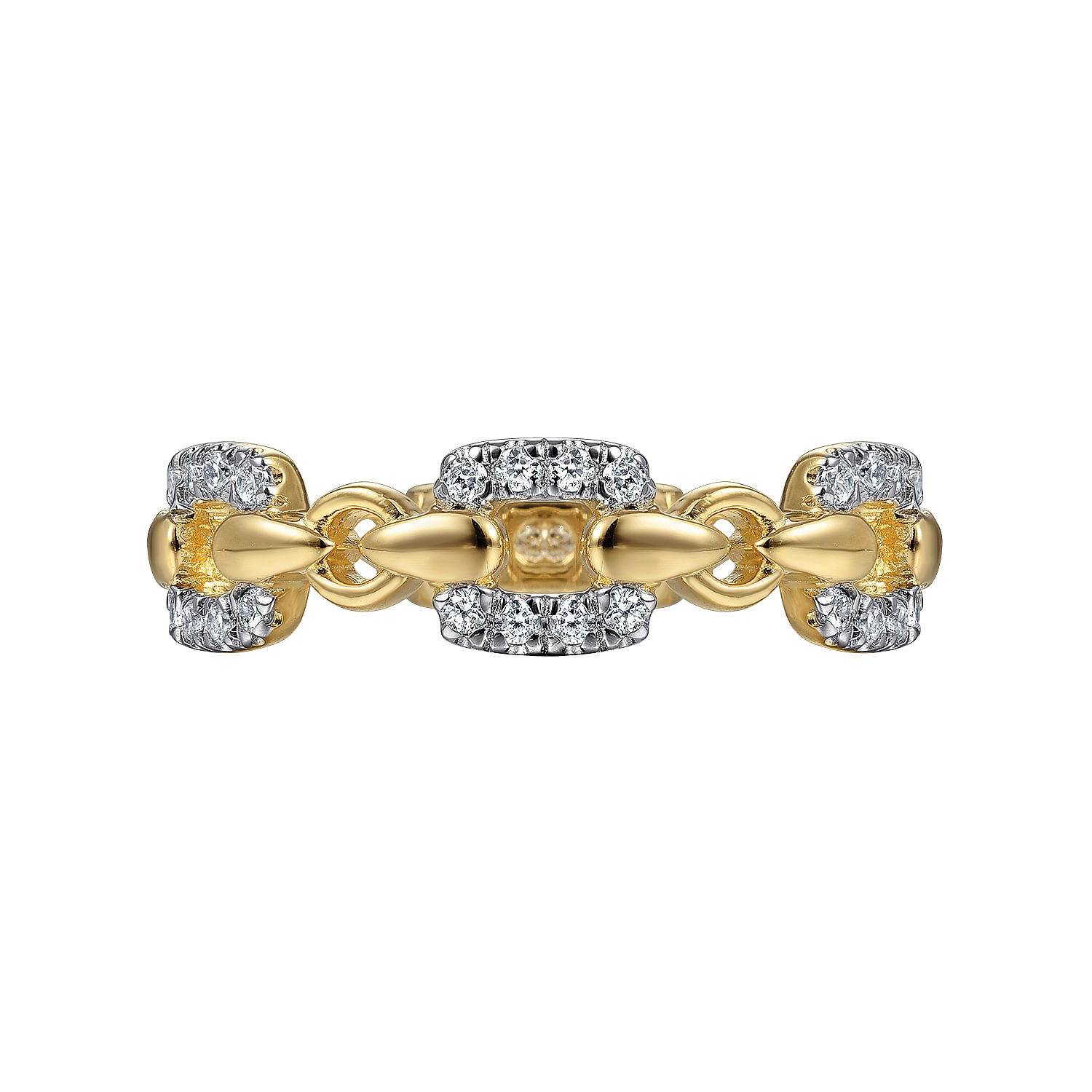 14K Yellow Gold Diamond and Chain Link Ring