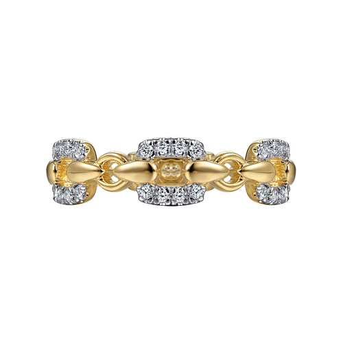 14K Yellow Gold Diamond and Chain Link Ring