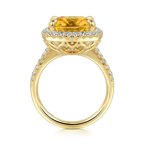 14K Yellow Gold Diamond and Citrine Cushion Cut Ladies Ring With Flower Pattern Gallery