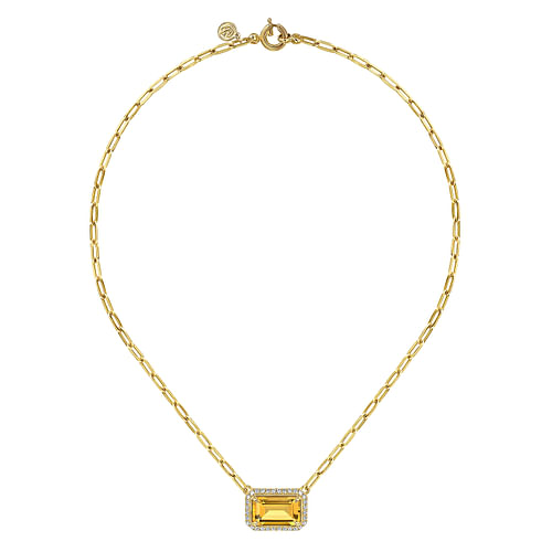 14K Yellow Gold Diamond and Citrine Emerald Cut Necklace With Flower Pattern Gallery