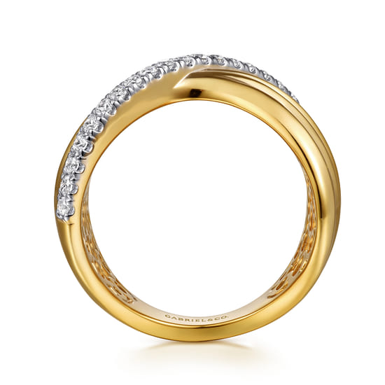 14K Yellow Gold Diamond and Diamond Cut Criss Cross Ring angle 2