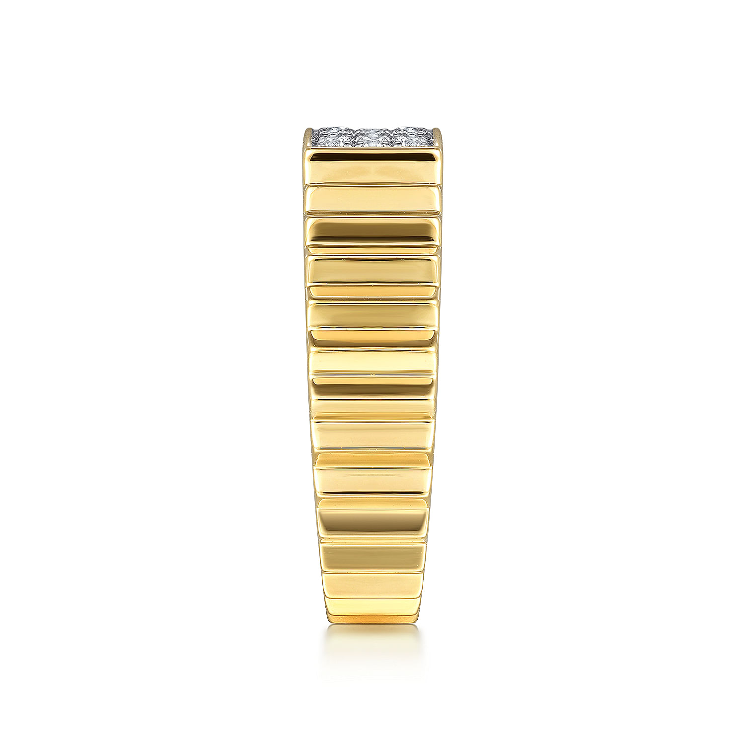 14K Yellow Gold Diamond and Diamond Cut Texture Wide Band Ring 