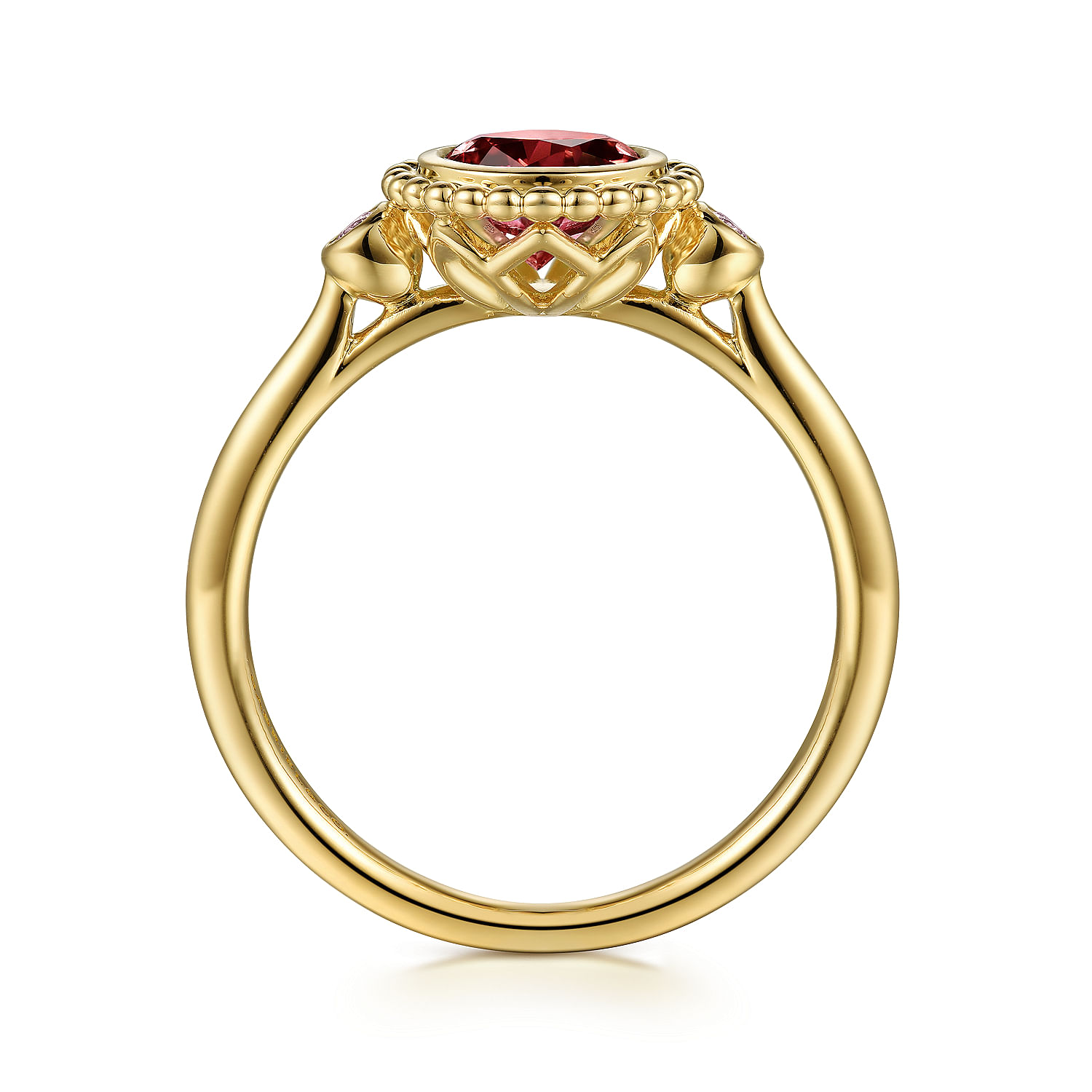 14K Yellow Gold Diamond and Garnet Bujukan Ladies' Ring