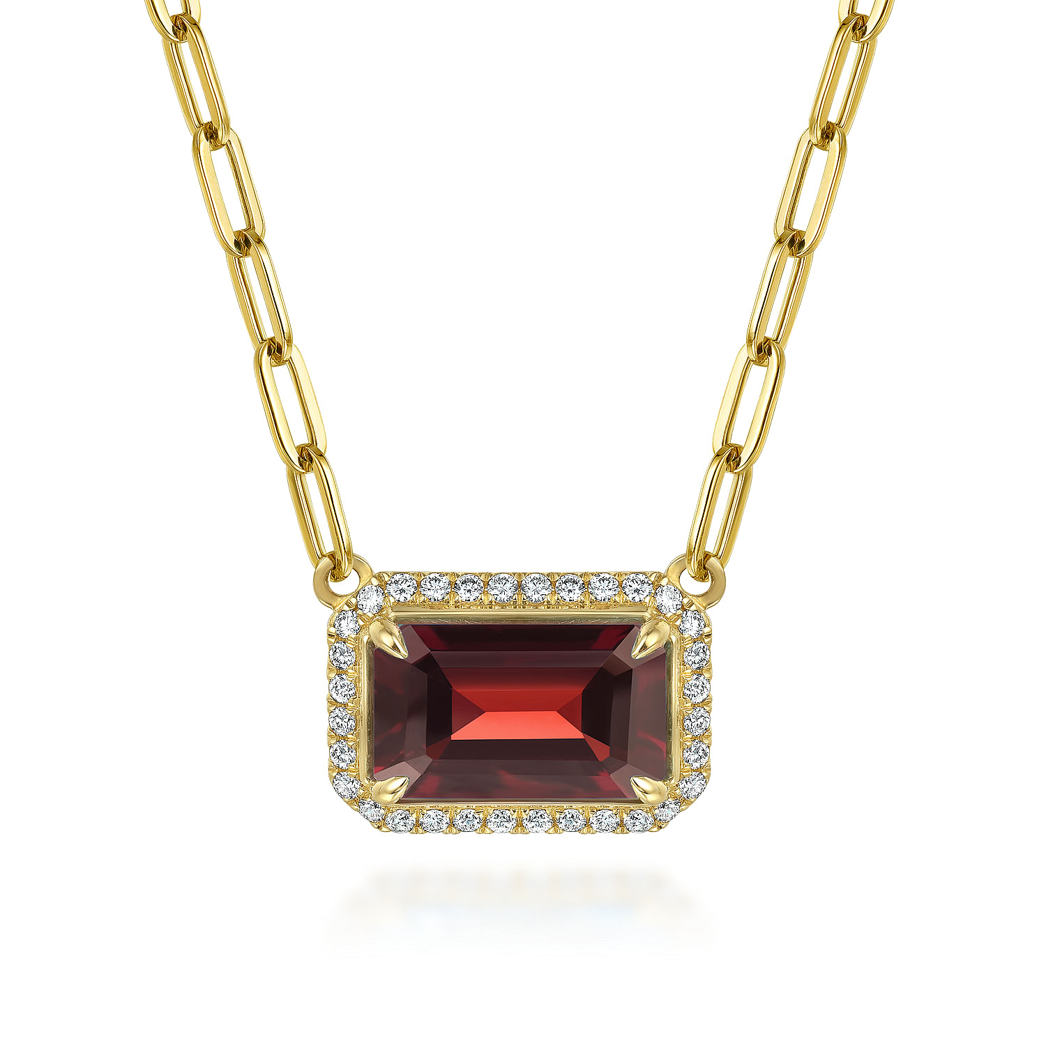 Gabriel - 14K Yellow Gold Diamond and Garnet Emerald Cut Necklace With Flower Pattern Gallery