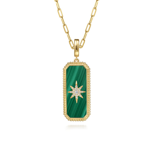 14K Yellow Gold Diamond and Malachite Bujukan Medallion Pendant With Detachable Bail