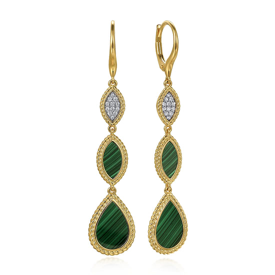 Gabriel - 14K Yellow Gold Diamond and Malachite Rope Drop Earrings