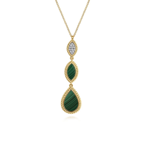 Gabriel - 14K Yellow Gold Diamond and Malachite Rope Drop Pendant Necklace
