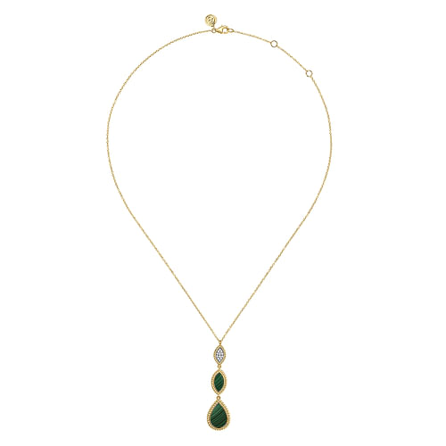 14K Yellow Gold Diamond and Malachite Rope Drop Pendant Necklace