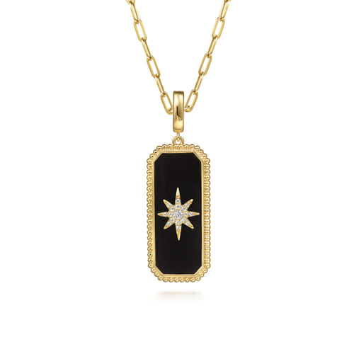 14K Yellow Gold Diamond and Onyx Bujukan Medallion Pendant With Detachable Bail