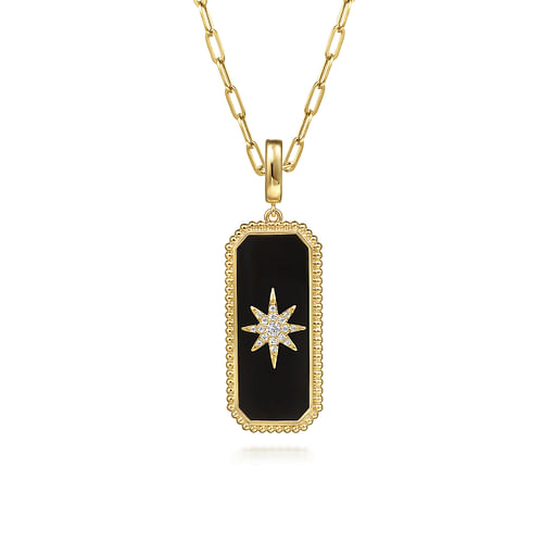 14K Yellow Gold Diamond and Onyx Bujukan Medallion Pendant