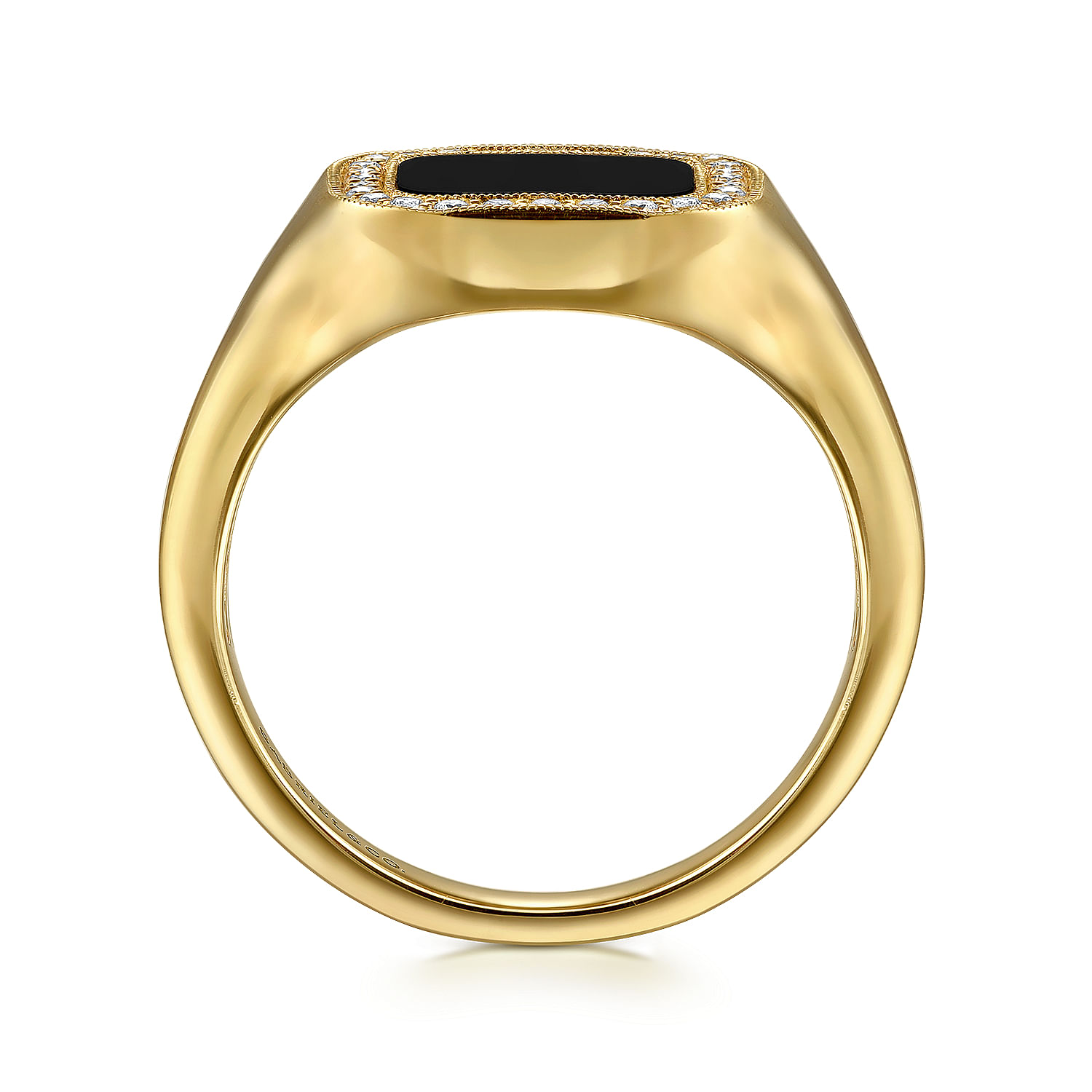 14K Yellow Gold Diamond and Onyx Mens Ring in High Polished Finish