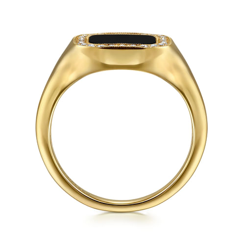 14K Yellow Gold Diamond and Onyx Mens Ring in High Polished Finish