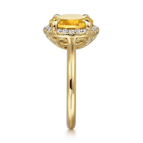 14K Yellow Gold Diamond and Oval Shape Citrine Ladies Ring With Flower Pattern Gallery