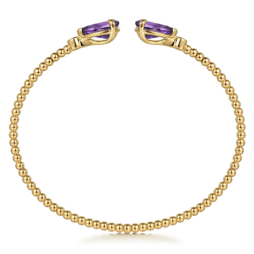14K Yellow Gold Diamond and Pear Shape Amethyst Bujukan Bangle 14K Yellow Gold Diamond and Pear Shape Amethyst Bujukan Bangle