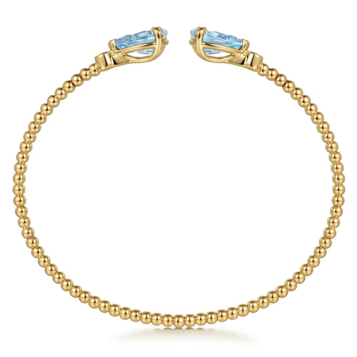 14K Yellow Gold Diamond and Pear Shape Aquamarine Bujukan Bangle