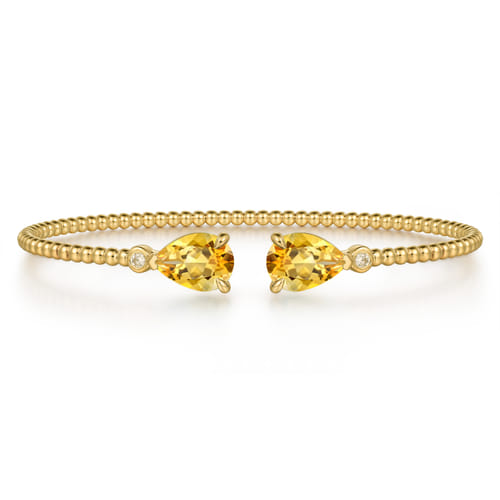 14K Yellow Gold Diamond and Pear Shape Citrine Bujukan Bangle 14K Yellow Gold Diamond and Pear Shape Citrine Bujukan Bangle