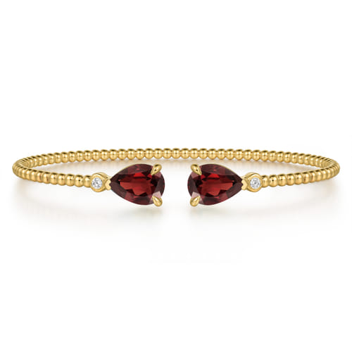 14K Yellow Gold Diamond and Pear Shape Garnet Bujukan Bangle 14K Yellow Gold Diamond and Pear Shape Garnet Bujukan Bangle