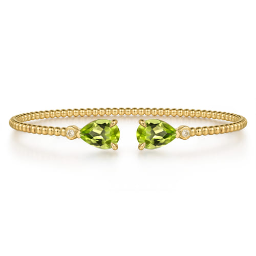 14K Yellow Gold Diamond and Pear Shape Peridot Bujukan Bangle 14K Yellow Gold Diamond and Pear Shape Peridot Bujukan Bangle