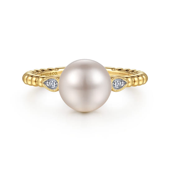 14K Yellow Gold Diamond and Pearl Bujukan Promise Ring