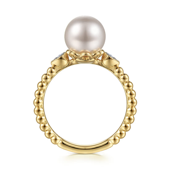 14K Yellow Gold Diamond and Pearl Bujukan Promise Ring angle 2