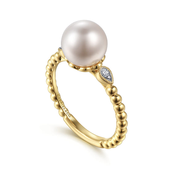 14K Yellow Gold Diamond and Pearl Bujukan Promise Ring angle 3