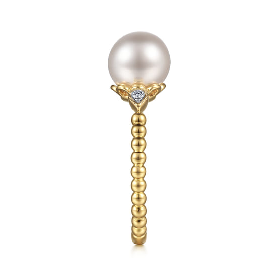 14K Yellow Gold Diamond and Pearl Bujukan Promise Ring angle 4