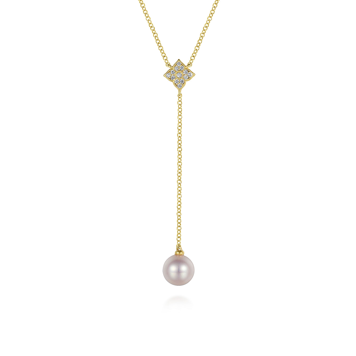 14K Yellow Gold Diamond and Pearl Lariat Necklace