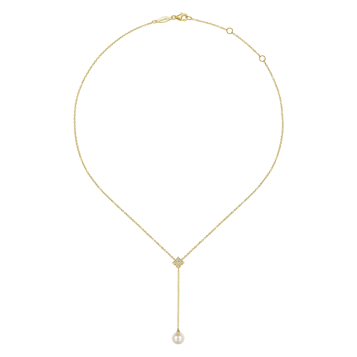 14K Yellow Gold Diamond and Pearl Lariat Necklace