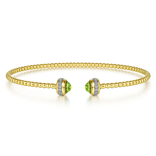 14K Yellow Gold Diamond and Peridot Bujukan Open Bangle