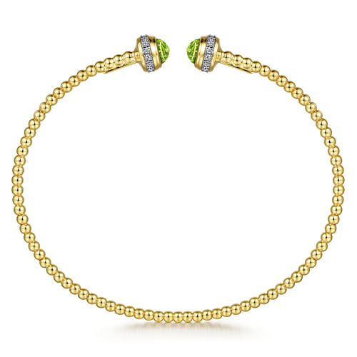 14K Yellow Gold Diamond and Peridot Bujukan Open Bangle