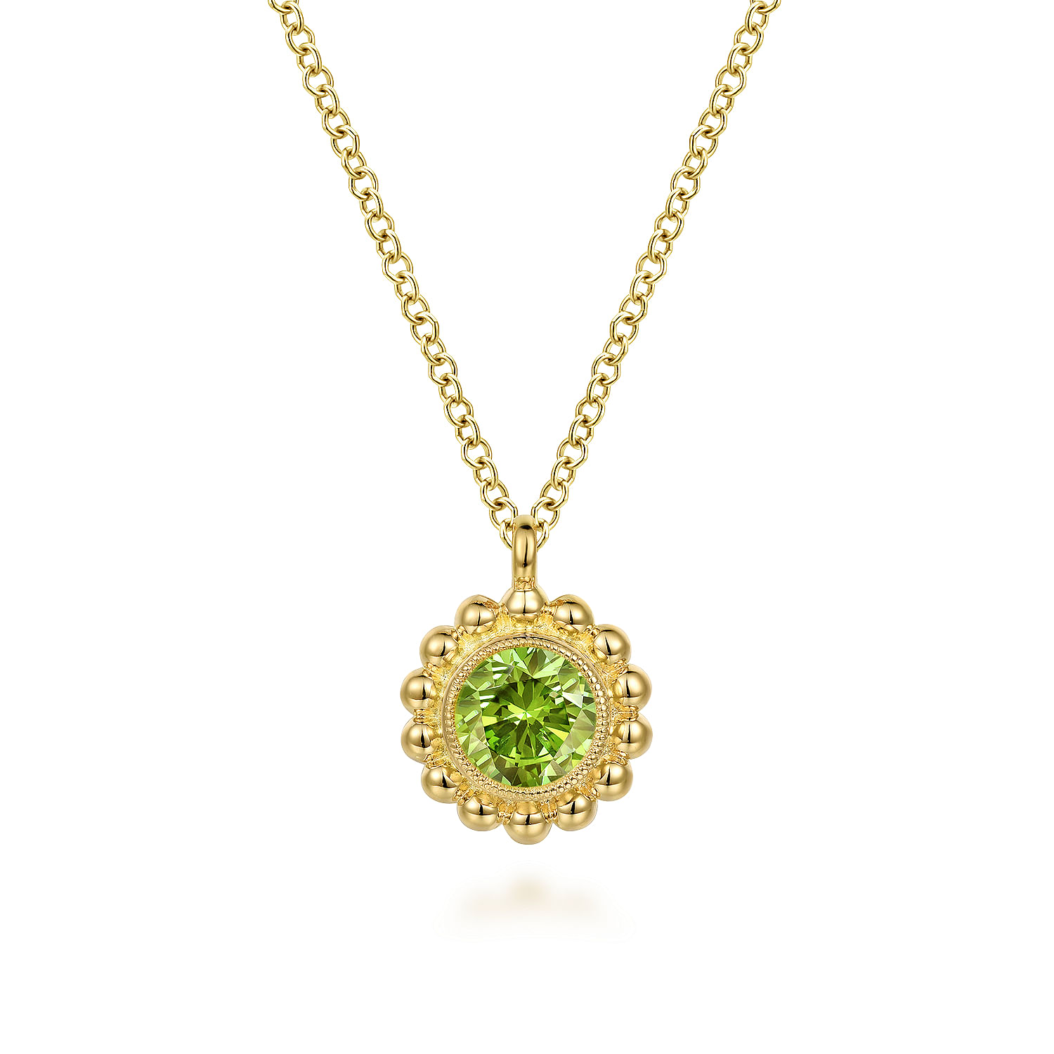 14K Yellow Gold Diamond and Peridot Bujukan Pendant Necklace