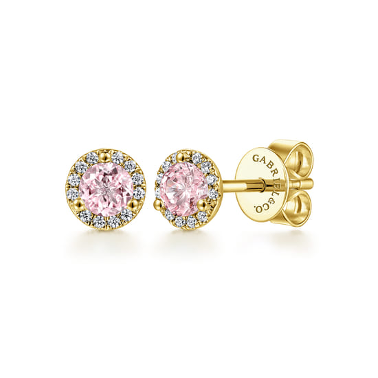 Gabriel - 14K Yellow Gold Diamond and Pink Created Cubic Zirconia stud Earrings
