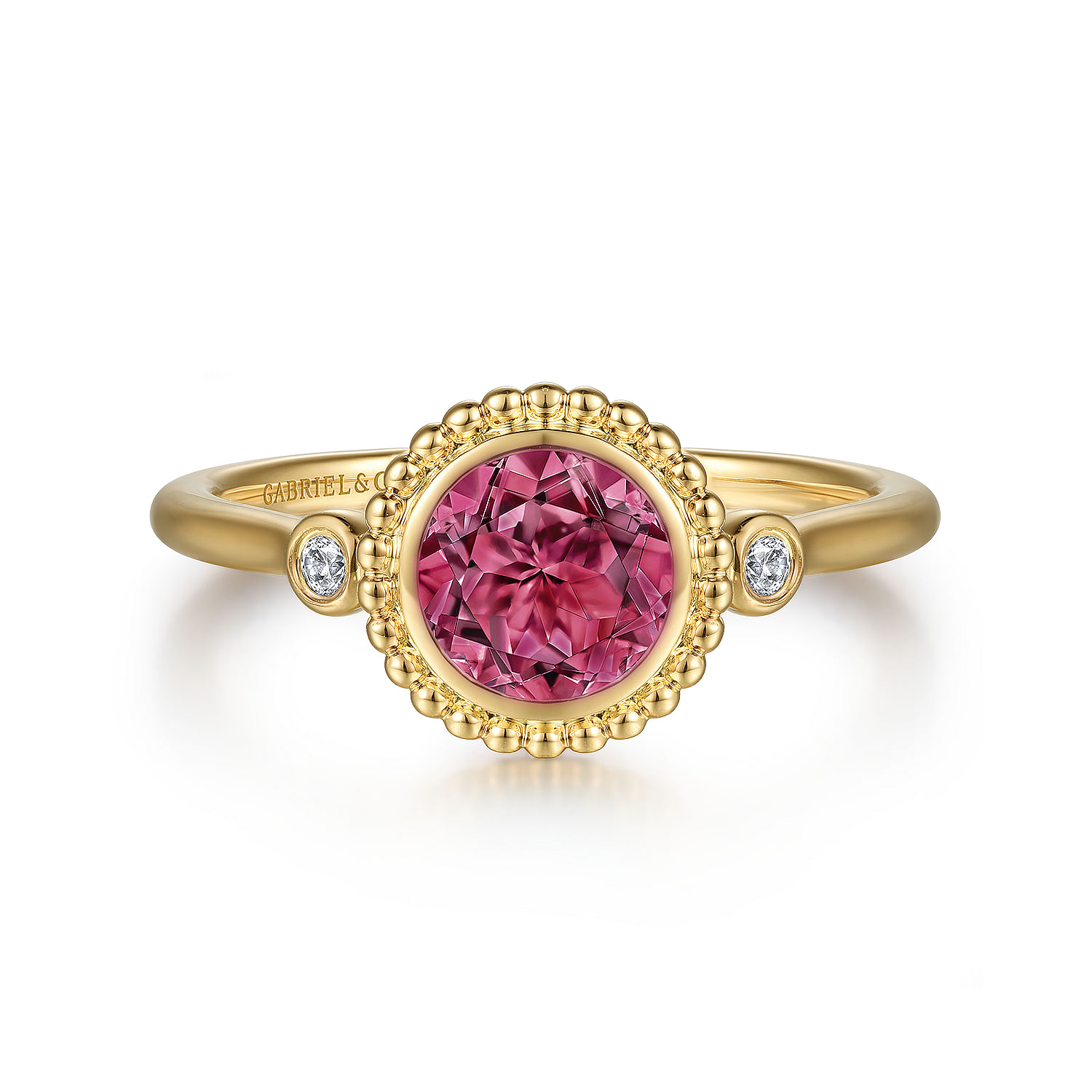 Gabriel - 14K Yellow Gold Diamond and Pink Tourmaline Bujukan Ladies Ring
