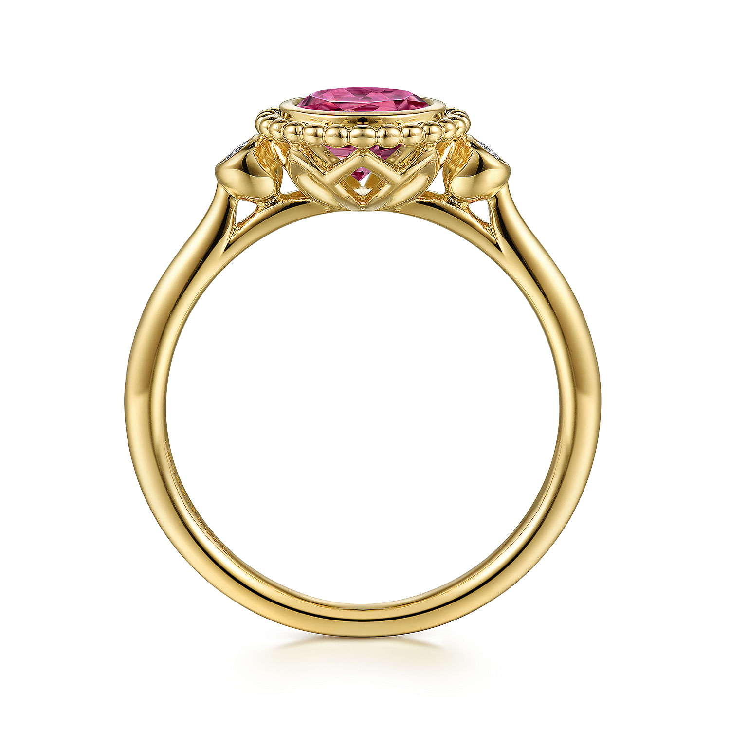 14K Yellow Gold Diamond and Pink Tourmaline Bujukan Ladies Ring