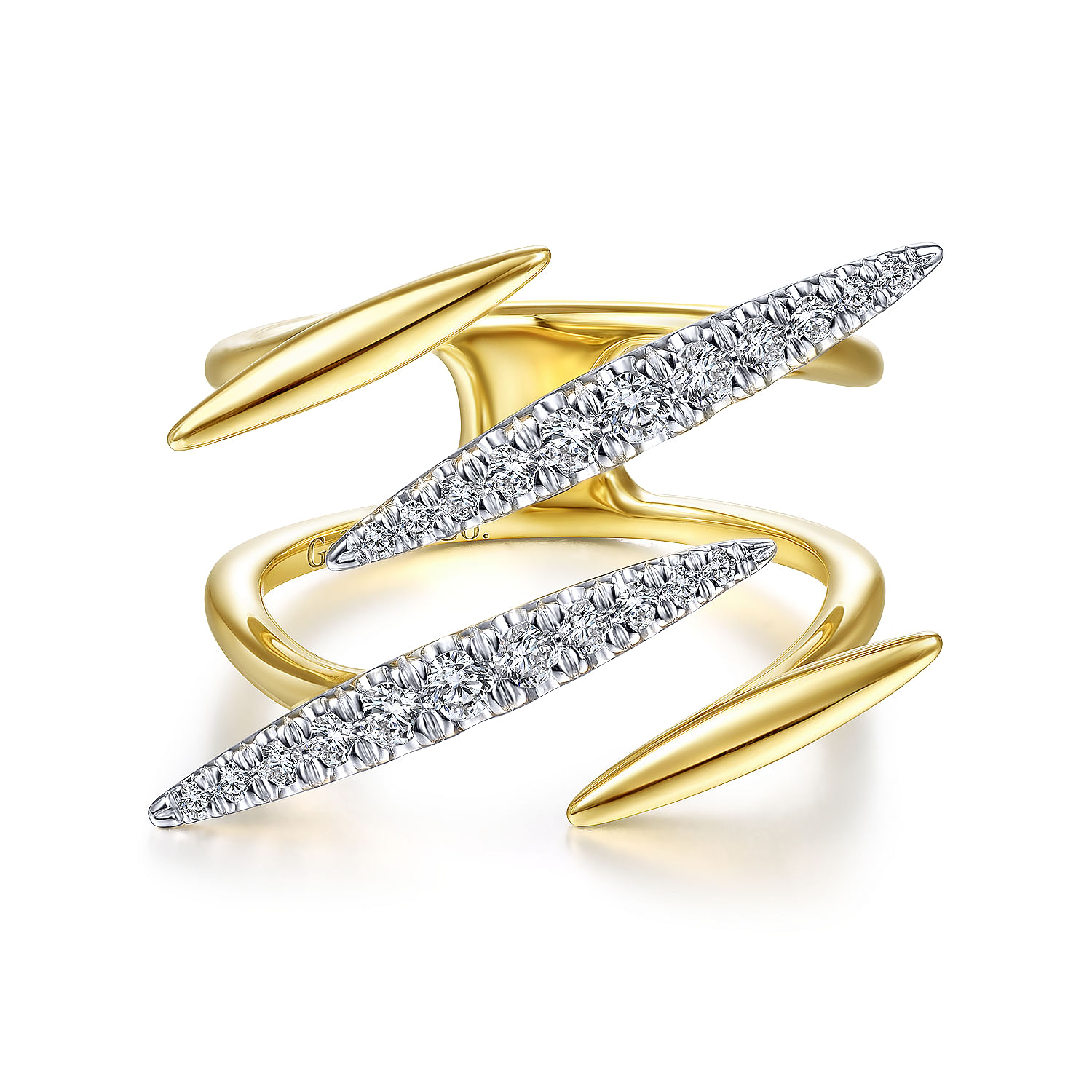 14K Yellow Gold Diamond and Plain Band Spike Ring