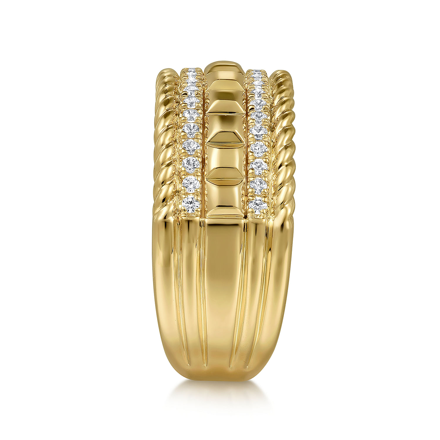 14K Yellow Gold Diamond and Rope Wide Band Ladies Ring