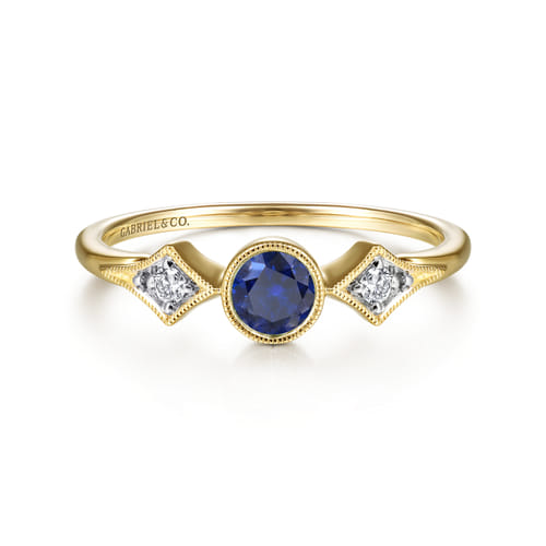 14K Yellow Gold Diamond and Sapphire 3 Stone Promise Ring