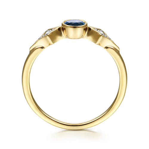 14K Yellow Gold Diamond and Sapphire 3 Stone Promise Ring