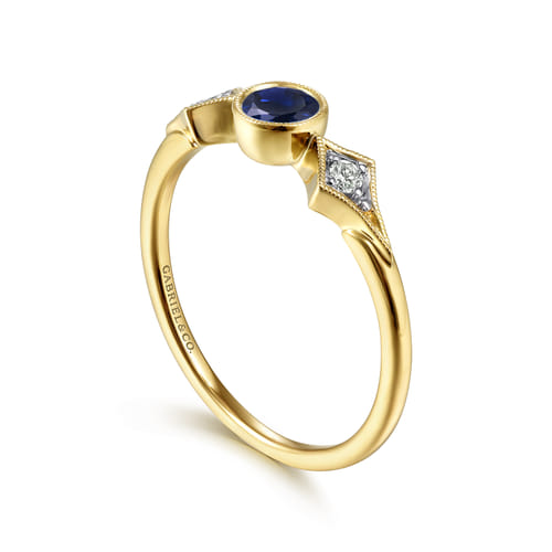 14K Yellow Gold Diamond and Sapphire 3 Stone Promise Ring
