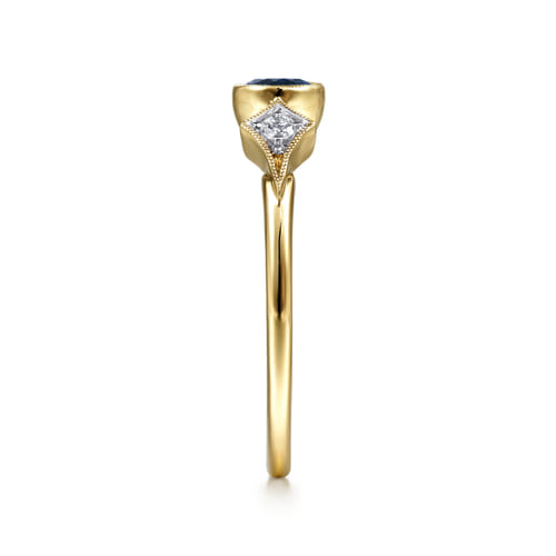 14K Yellow Gold Diamond and Sapphire 3 Stone Promise Ring