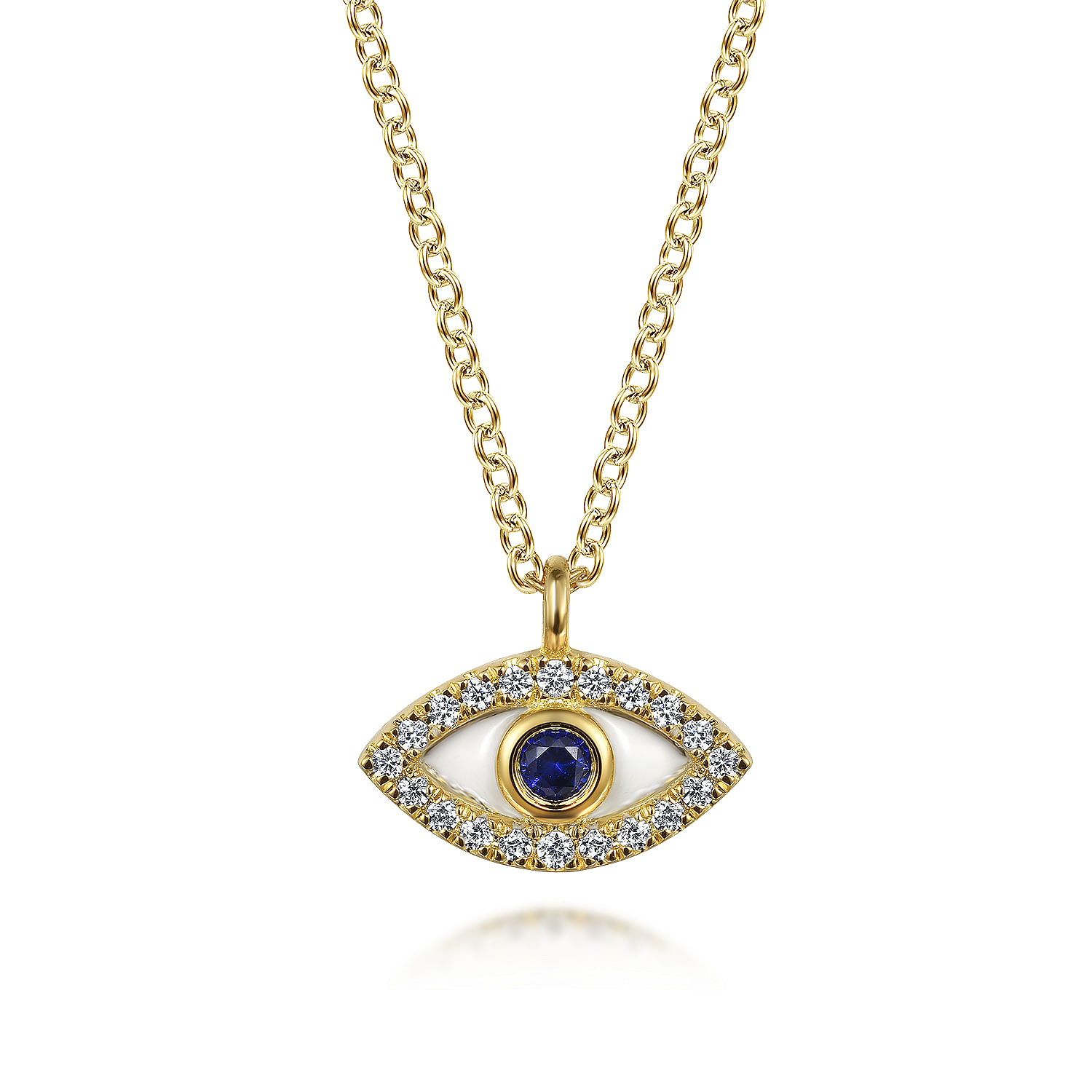 Gabriel - 14K Yellow Gold Diamond and Sapphire Evil-Eye Pendant Necklace with White Enamel