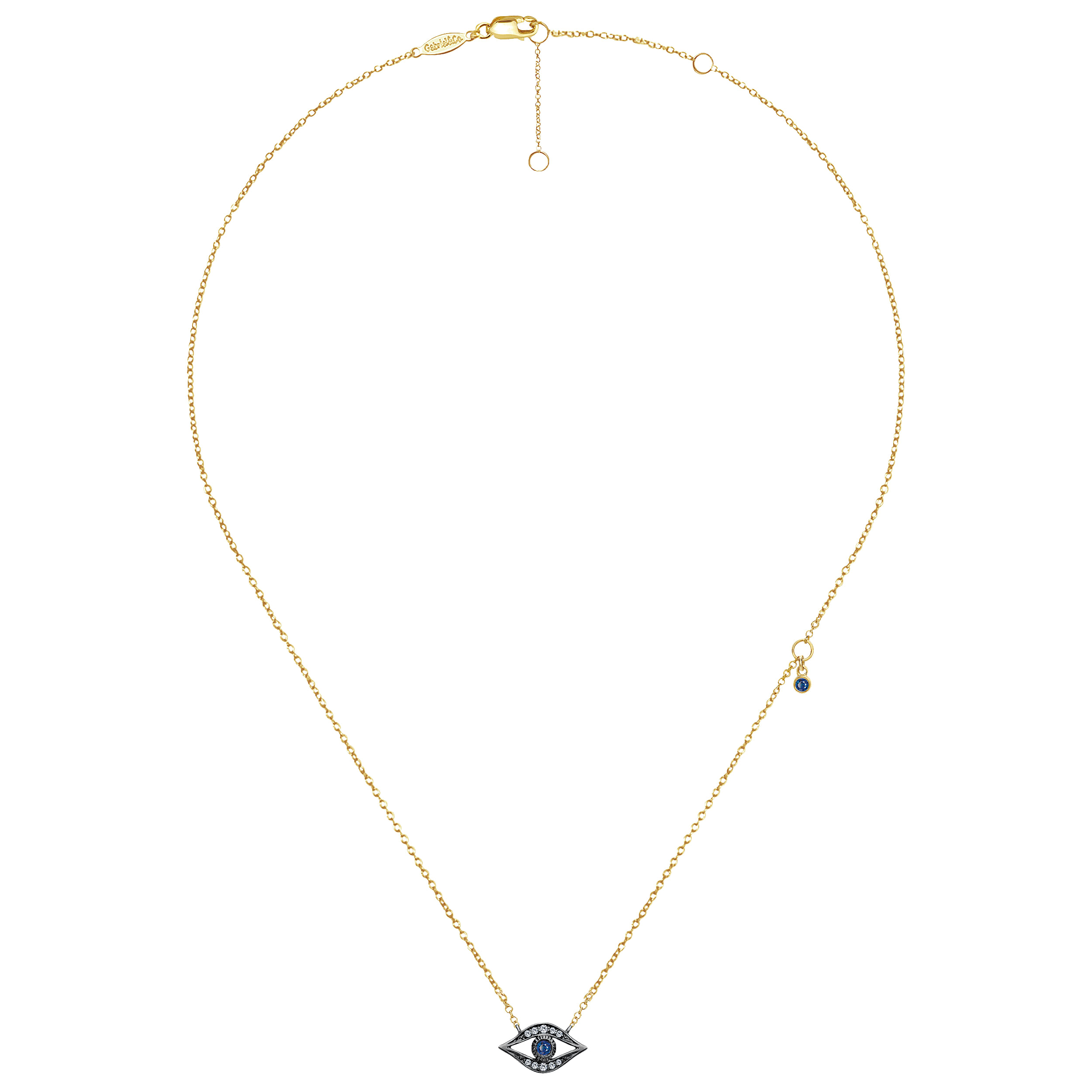 14K Yellow Gold Diamond and Sapphire Evil Eye Pendant Necklace