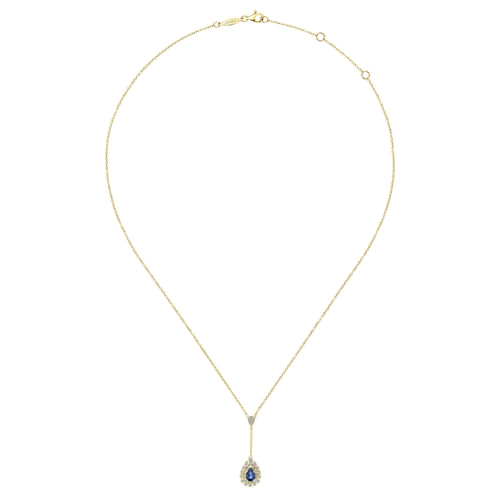 14K Yellow Gold Diamond and Sapphire Teardrop Necklace