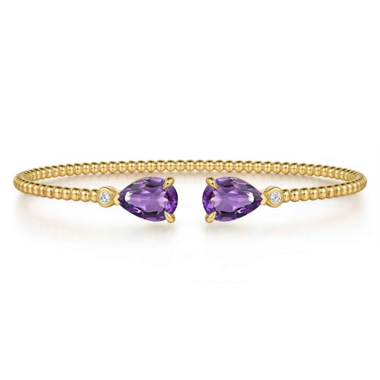 14K Yellow Gold Diamond and Swiss Blue Topaz Bangle