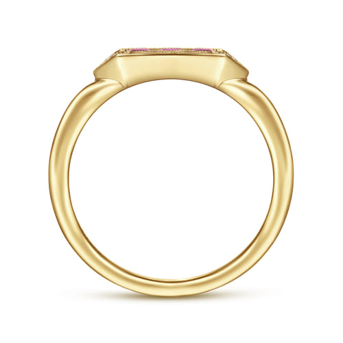 14K Yellow Gold Diamond and Trio Princess Cut Ruby Stackable Promise Ring 14K Yellow Gold Diamond and Trio Princess Cut Ruby Stackable Promise Ring